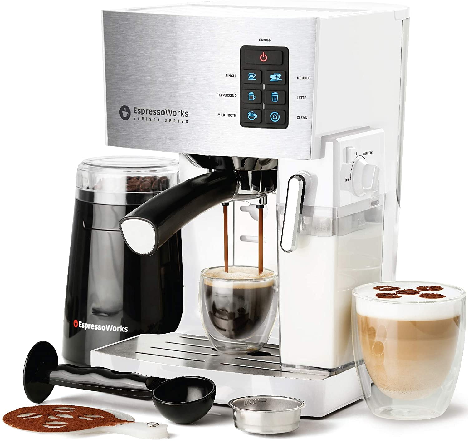 Espresso Machine Latte & Cappuccino Maker 10 pc AllInOne Espresso Maker with Milk Steamer