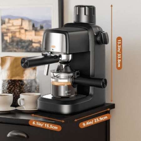 Espresso Machine with Milk Frother, 800W Compact Espresso and Cappuccino Machine with Preheating Function, 4 Cup Espresso Maker for Cappuccino or Latte, Gift for Coffee Lover