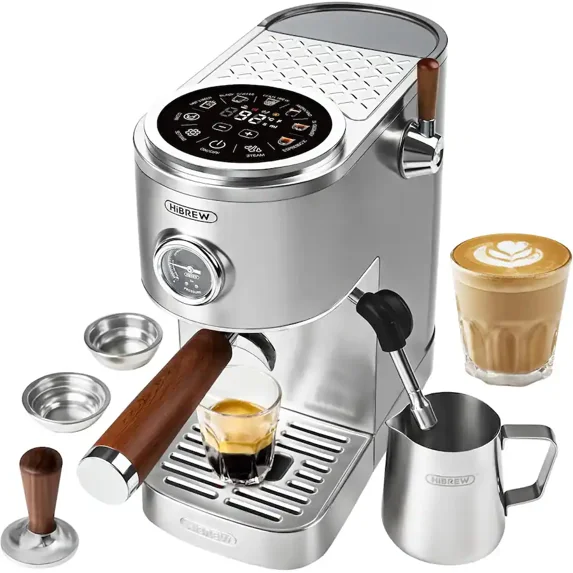 Espresso Machine Single Serve Coffee Maker with Milk Forther & Portafilter-Hot & Iced, 6 Programmable Drink Modes, 1.3L Water Tank