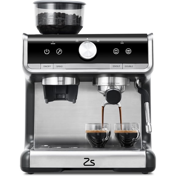 Espresso Machine with Built-in Grinder, 20 Bar Professional Coffee Maker with Steam Wand, 2.8L Water Tank, 1450W - for Home, Office & Cafe Use