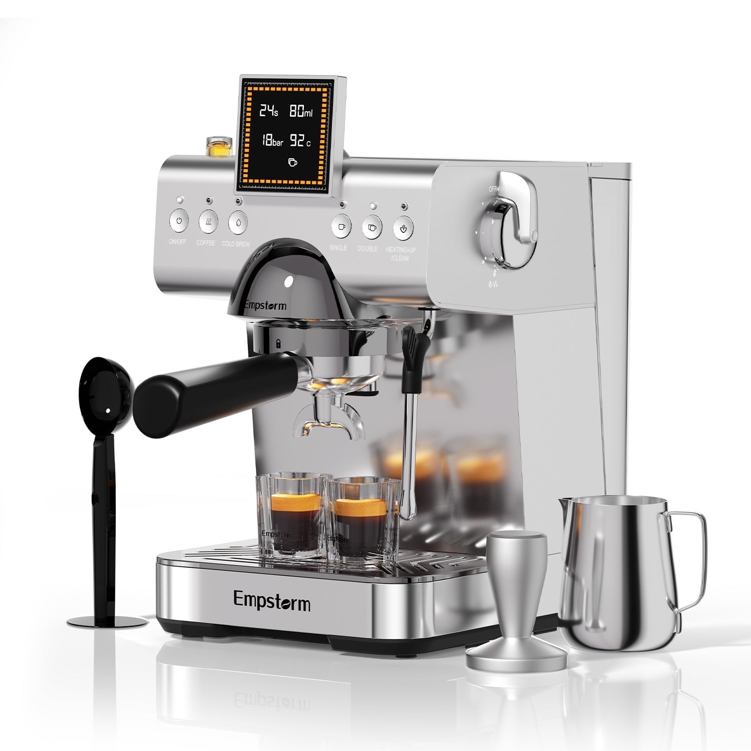 Empstorm Espresso Machine 20 Bar Steel Espresso Machines with Milk Frother, Cold & Hot Brew for Cappuccino/Latte/Ice Coffee, Home/Office/Cafe - CB2