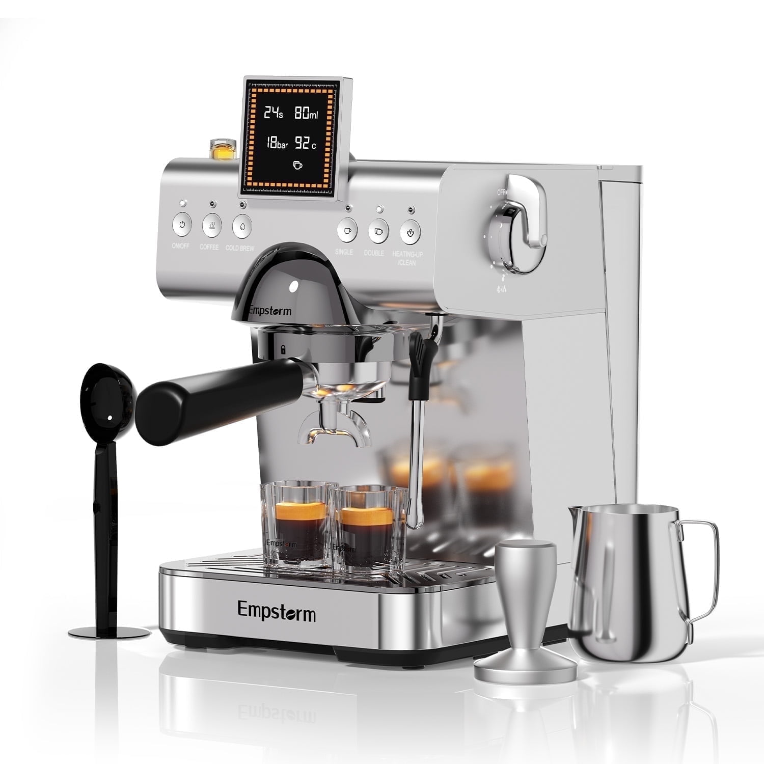 Empstorm 20 Bar Semi-Automatic Espresso Machine with Milk Frother, Cold & Hot Brew for Cappuccino/Latte/Ice Coffee, Home/Office/Cafe - CB2