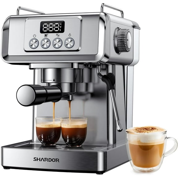 Espresso Machine with Milk Frother Steam Wand, Professional Latte & Cappuccino Maker for Home, Temperature Display, Stainless Steel