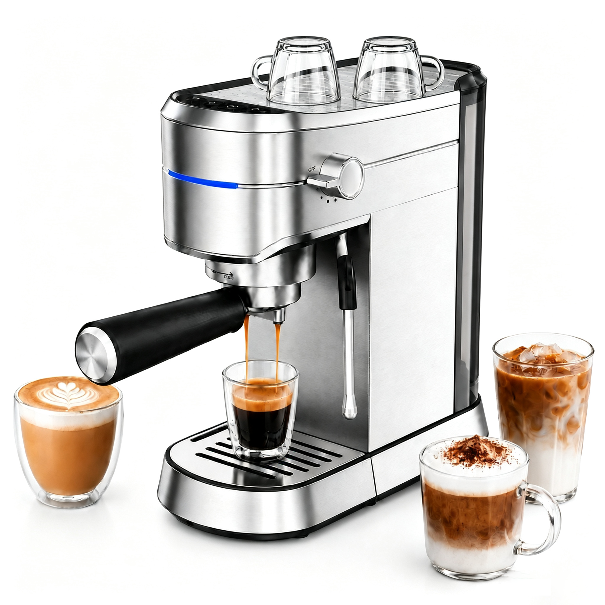 NICWIN 15-Bar Espresso Machine with Milk Frother, 1350W Compact Stainless Steel Coffee Maker for Latte, Cappuccino & Americano, Single/Double Shot, Removable Tank