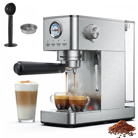 Espresso Machine 15 Bar, Espresso Coffee Maker with Milk Frother and Hot Water, 47 Oz Removable Water Tank and Brew Pressure Gauge for Office Home Kitchen