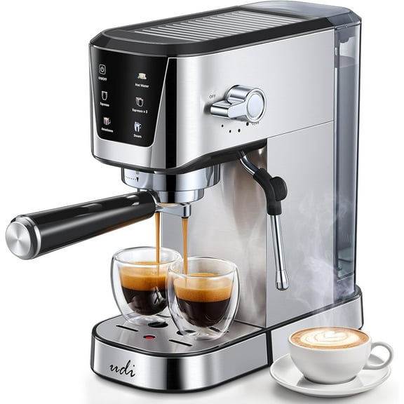 Espresso Machines with LED Touch screen, 20 Bar Coffee machine for Lattes, Cappuccinos, Americano, Compact Cappuccino Latte Machine Home, Silver