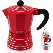 Espresso Maker 6 Cup Moka Pot,Aluminum 6-Cup Classic Italian and Cuban Espresso Maker Aluminum Durable and Easy to Use & Clean,300ml Red