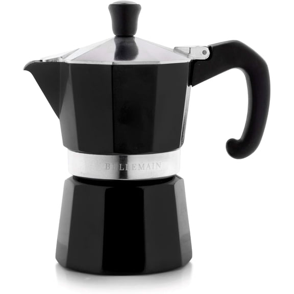 Bellemain 3-Cup Stovetop Espresso Maker Kitchen Moka Pot with Stay Cool Handles, Black