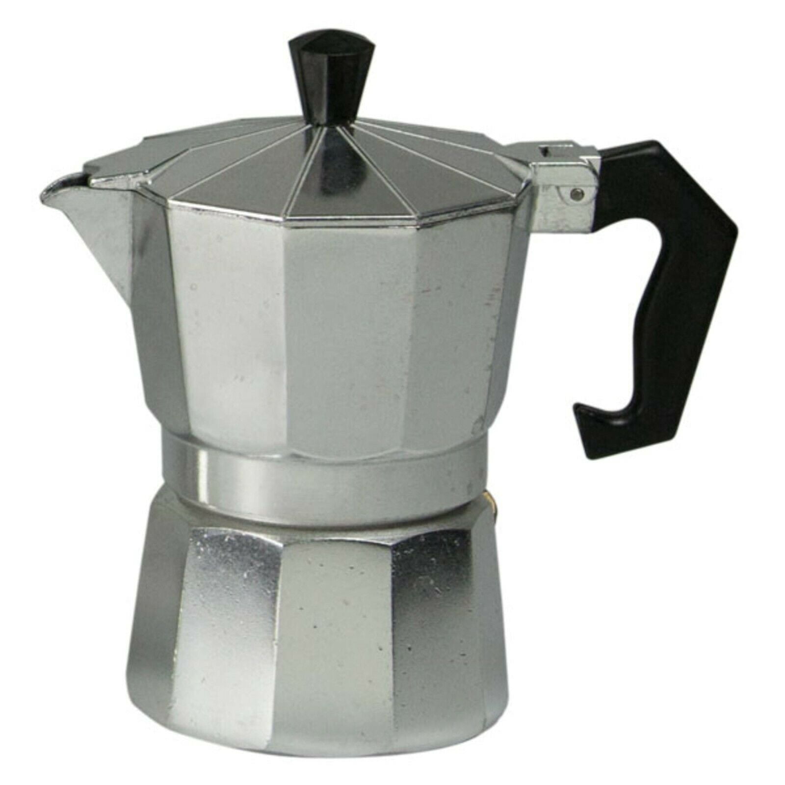 Espresso Maker Coffee Brewer, Stovetop Classic Italian Moka Brewing Pot, Demitasse Shot Aluminum, Grey - 3 Cup