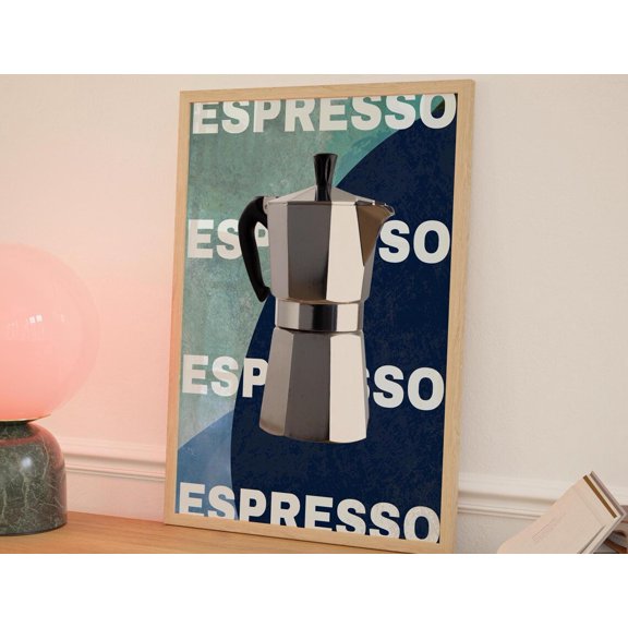 Espresso Maker Kitchen Print Retro Coffee Print, Unframed Paper Poster 8x10in