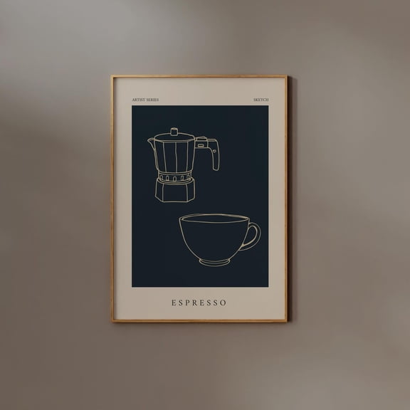 Espresso Maker Line Drawing Poster, Unframed Paper Poster 8x10in