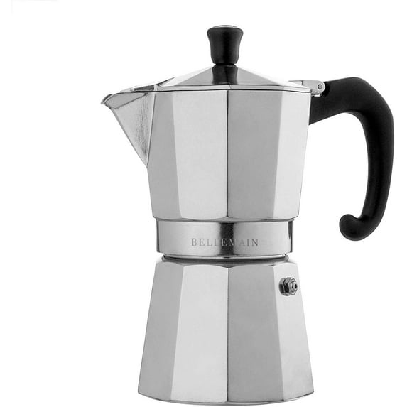 Bellemain 6-Cup Stovetop Espresso Maker Kitchen Moka Pot with Stay Cool Handles, Silver