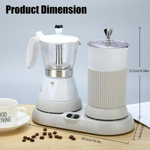 Espresso Maker with Milk Frother Electric Moka Pot 2-in-1 Espress Machine Aluminium One-Touch Operation Milk Froth Fine and Dense White 110V
