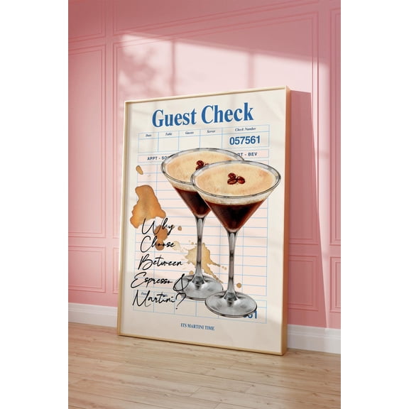 Espresso Martini Art Poster: Retro Cocktail Guest Check Poster, Unframed Poster Size 12x18