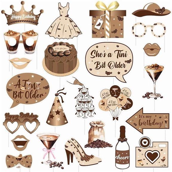 Espresso Martini Birthday Decorations, 24pcs A Tiny Bit Older Birthday Decoration Photo Booth Props for Woman Girl Espresso Martini Cocktail Weenies and Tinies Birthday Party Decoration