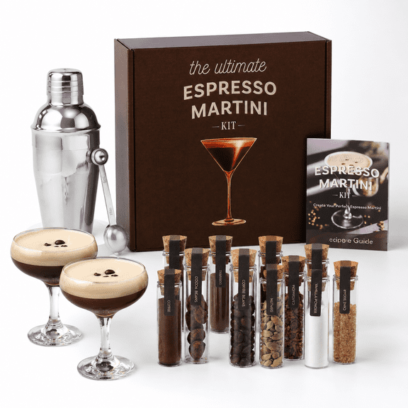 Espresso Martini Cocktail Kit with Glasses, Strainer and Mixing Tools