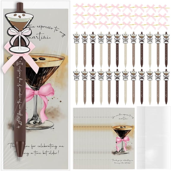 Espresso Martini Gifts Bulk Martini Pens with Cocktail Greeting Cards Birthday Gifts for Women Valentine's Day Wedding Party Supplies