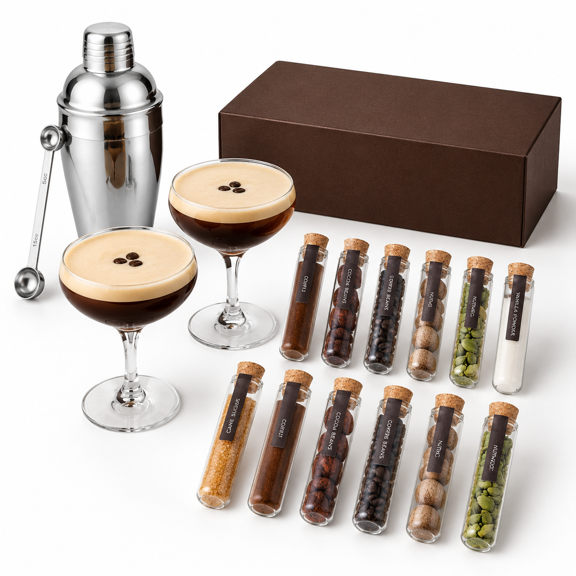 Espresso Martini Kit with Glassware and Mixing Tools, Complete Cocktail Set for Home Bartenders