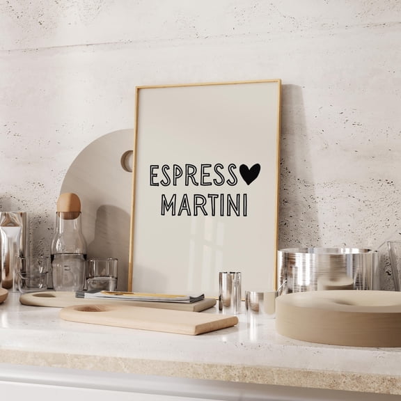 Espresso Martini Print Cocktail Print Retro Bar Cart Decor Kitchen Wall Art Heart Typography Home Decor #2602, 8x12 UNFRAMED