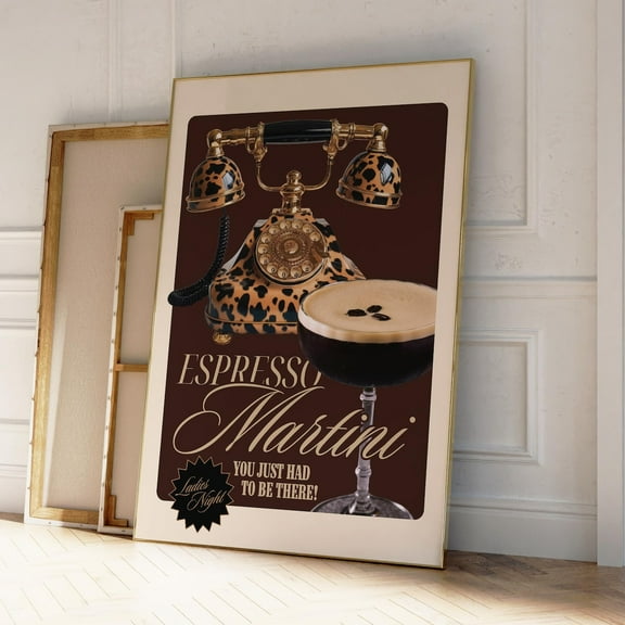 Espresso Martini Print Cocktail Wall Art Leopard Poster Bar Cart Decor, Retro 90S Art Print Chic Cheetah Wall Art College Apartment Decor Wall Art, Modern Wall Decor, 8x12 UNFRAMED
