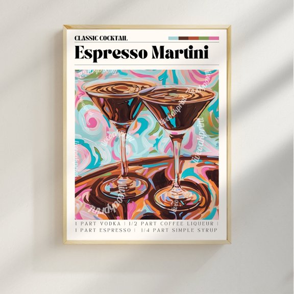 Espresso Martini Print - Espresso Martini Wall Art - Bar Cart - Classic Cocktail Prints - Espresso Wall Art - Cocktail Print Set Wall Art, Modern Wall Decor, 8x12 UNFRAMED