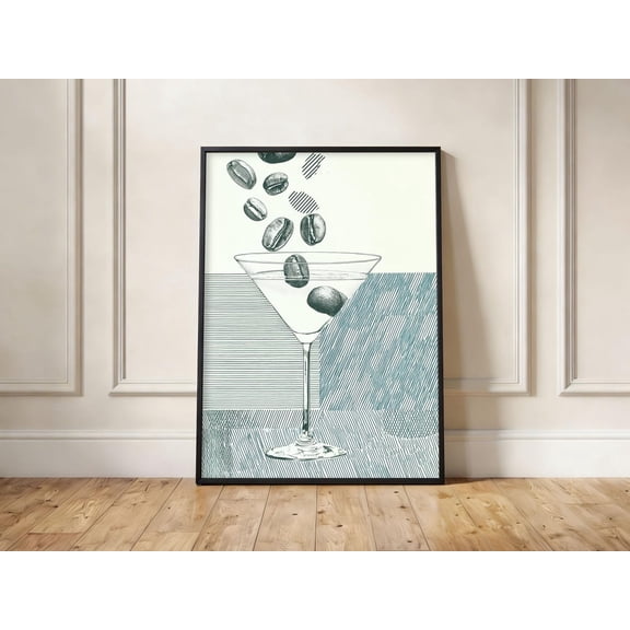 Espresso Martini Retro Coffee Cocktail Art Vintage Bar Illustration, Unframed Paper Print