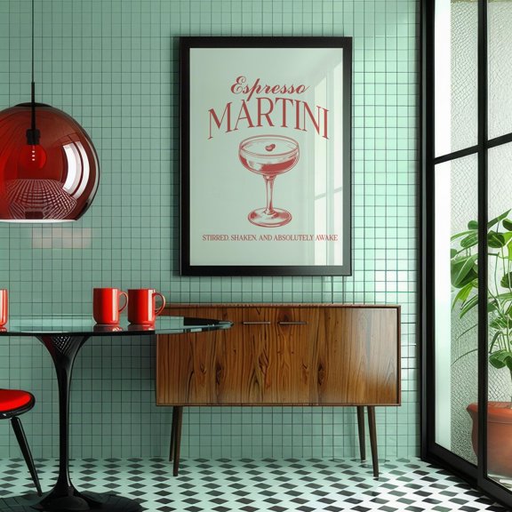 Espresso Martini T-Shirt Minimalist Drinks Retro Bar Decor Kitchen Aesthetic Tee Unframed Paper Print
