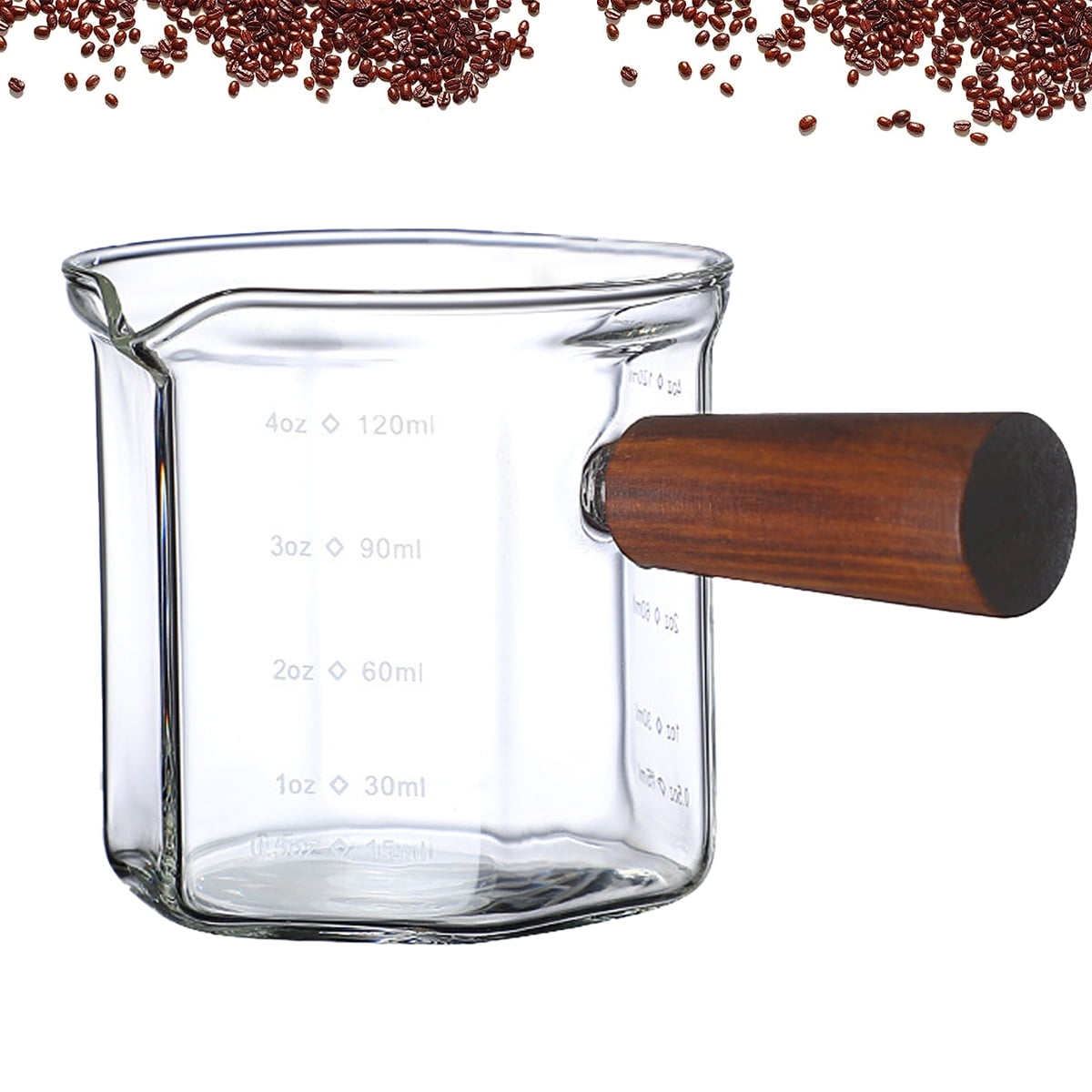 Espresso Measuring Cup with Wood Handle, Glass Measuring Cup with Scale, Espresso Shot Glass