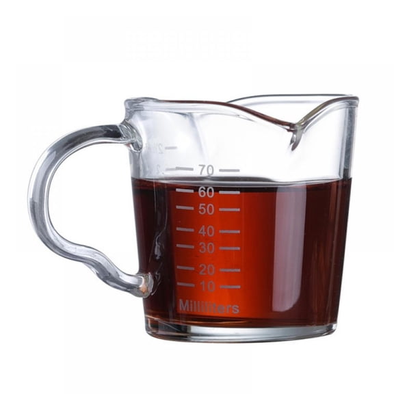 Espresso Measuring Cup with Handle Double Spouts Mini Measuring Triple Pitcher Milk Cup Shot Glass with Scale 70ml/2.5ounces