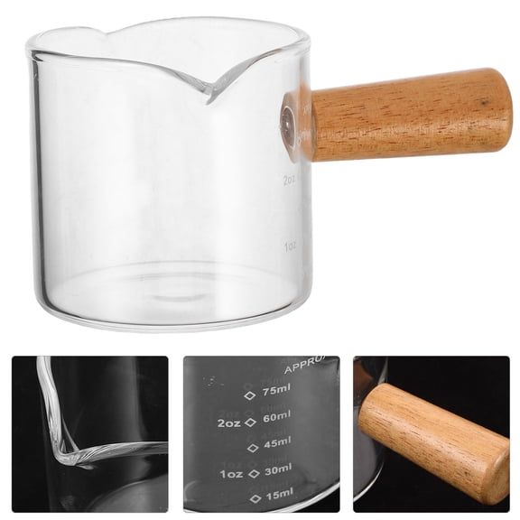 PartyKindom Glass Espresso Cup, Double Spout, Wooden Handle, Precise Measuring, Multi-Color