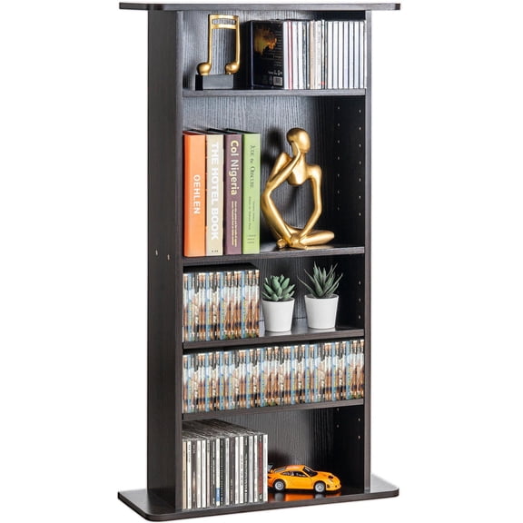 Espresso Media Storage Cabinet with 5 Layers,Adjustable DVD Shelf for 240 CDs,Organizes and Protects Music,Movies,Video Games,and Memorabilia Collections