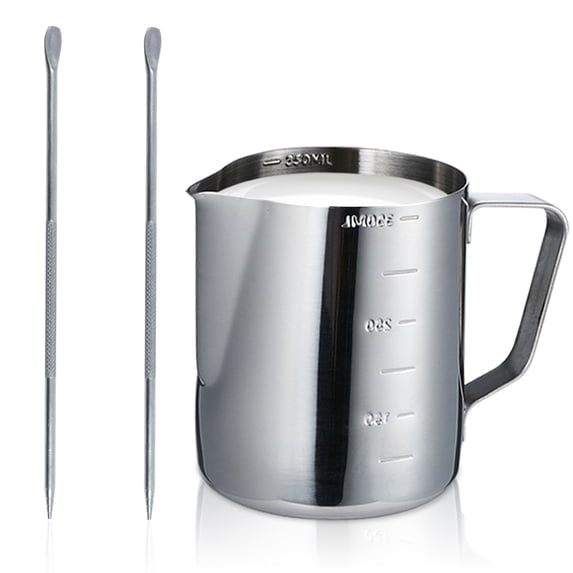 Espresso Milk Frothing Pitcher with Measurement Inside & Out, Stainless Steel Garland Milk Cup with 2 Latte Art Pen, Espresso Steaming Jug, Froth Cup for Making Coffee (12oz/350ml)