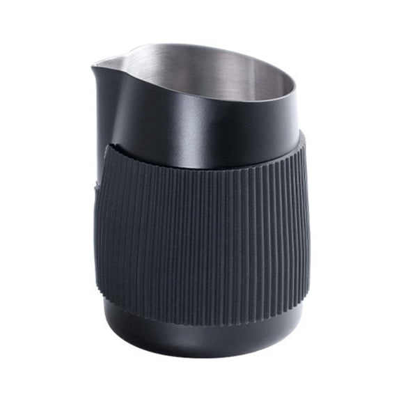 Espresso Milk Pitcher, 14.78/420ml Milk Frothing Jug with Sheath, Espresso Steaming Pitcher with Sharp Spout for Espresso Barista Tool (Black)