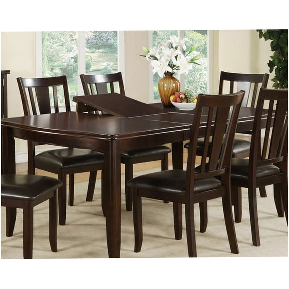 Espresso Modern Dining Table with Self-Storing Leaf, Rubberwood and MDF Kitchen Table for 6