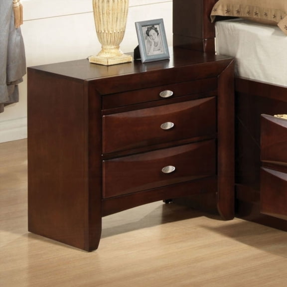 Espresso Modern Nightstand with 2 Drawers & Pull-Out Tray