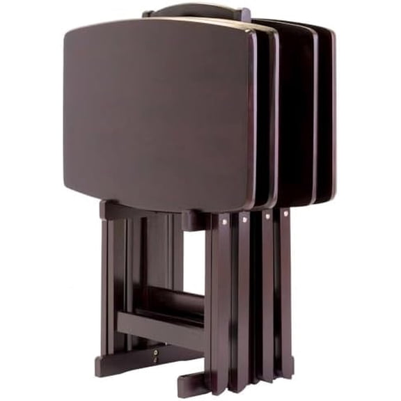 Espresso Oversized Snack Tables Set of 4 TV Trays with Stand Sturdy Wooden Tables for Eating, Working, or Entertaining in Any Space$$Furniture