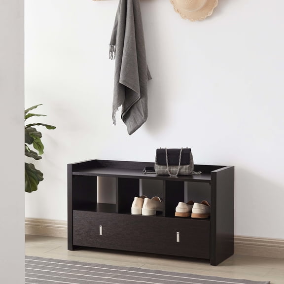 Espresso Particle Board Entry Shoe Bench - Organize Shoes at Home Entrance