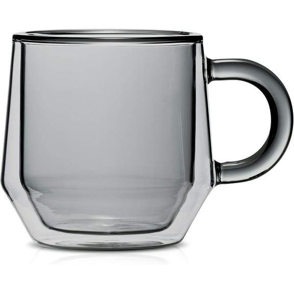 Espresso Parts Double Walled Insulated Coffee Mugs - 2, 8oz Smoked Glass Tea & Latte Cups | Fits Nespresso Lungo