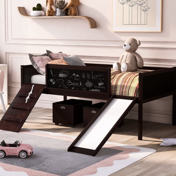 Espresso Pine Loft Bed with Slide and Airy Lath | Slide Out, Keep Bed Cool