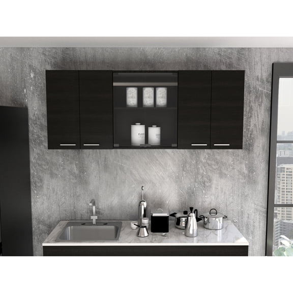 Espresso Pine Material with Melamine - Four Door Panels for Closure - Kitchen Use - Stylish Industrial Design