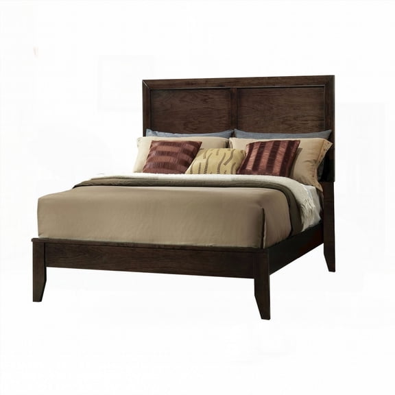 Espresso Queen Panel Bed - Wooden Headboard and Footboard with Tapered Legs, Ideal for Minimalist Bedroom Decor