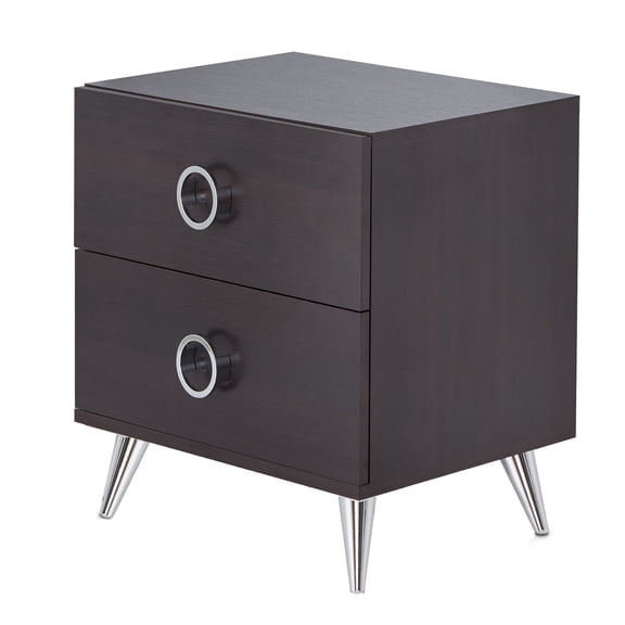 Espresso Rectangular Accent Table with Two Drawers | Great for Small Apartments and Bedrooms | Silver Plastic Tapered Legs for a Sophisticated Look | Metal Glide Drawers for Convenient Storage