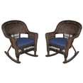 thumbnail image 1 of Jeco Espresso Rocker Wicker Chair with Midnight Blue Cushion -  Set of 2, 1 of 1