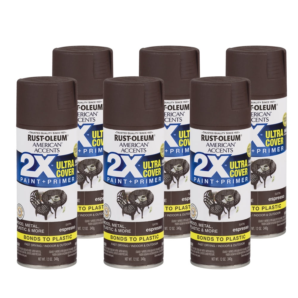 6 Pack, Espresso, Rust-Oleum American Accents 2X Ultra Cover Satin Spray Paint- 12 oz