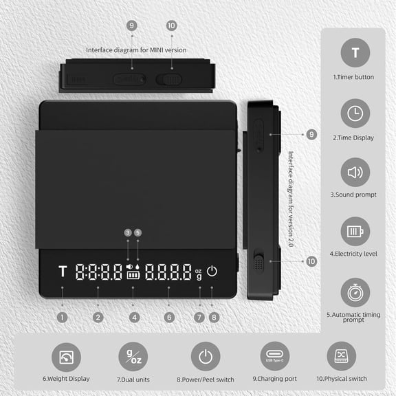 Espresso Scale with Auto Timer, Rechargeable Coffee Scale for Barista, 0.1g High Precision Digital Coffee Bean Weight Scales, 0.3-2kg, Solid-liquid Detection, Auto Peeling, White ES6028W-OS