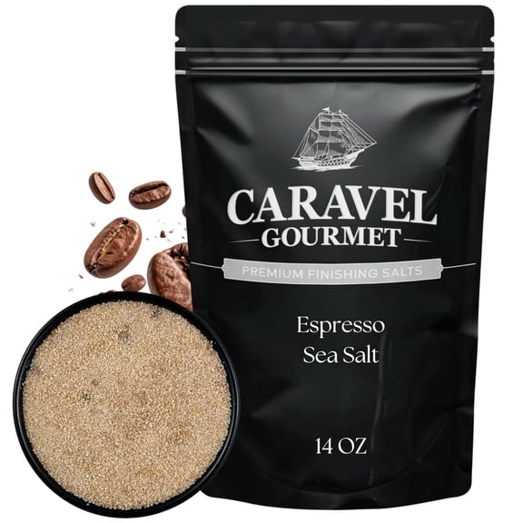 Caravel Gourmet Espresso Sea Salt, Premium Infused Salt that Bring Earthy Flavor, Gift for Coffee Lovers, 14 oz Refill Pouch