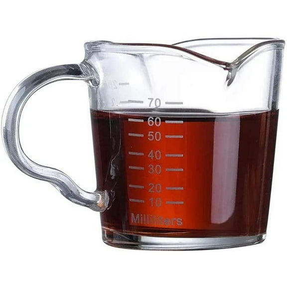 Espresso Shot Glass 2.5-Ounce Triple Pitcher Barista Double Spouts With Pouring Handle (2 Pack)