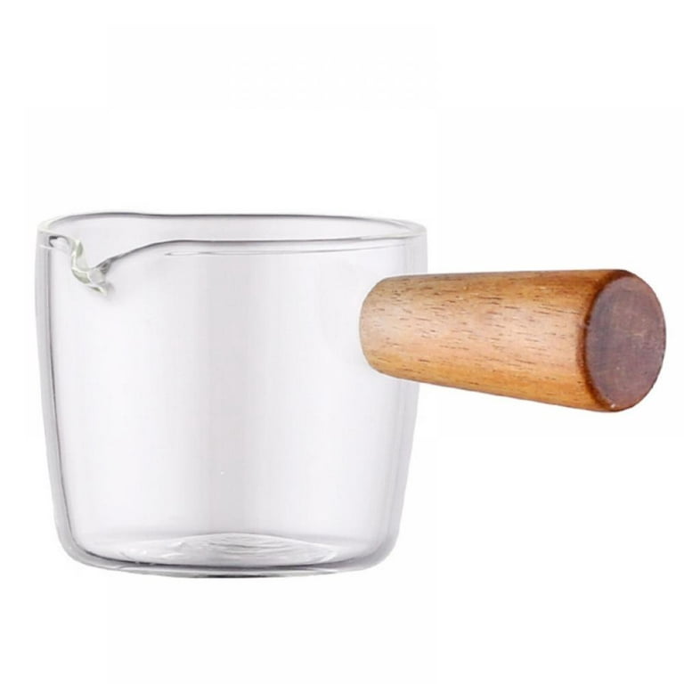 Espresso Shot Glass with Wood Handle, Milk Cup Jug Cream Pitcher