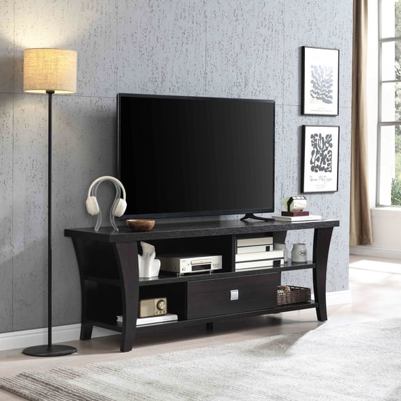 Espresso TV Stand with One Drawer on Metal Glides / Hide Clutter and Keep Media Area Clean