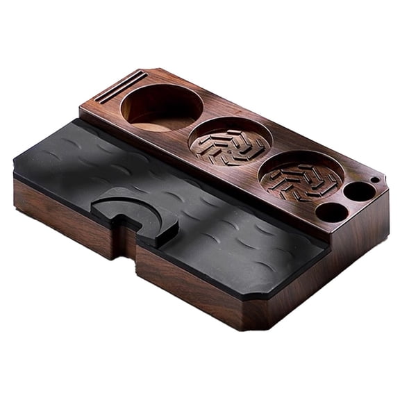 Espresso Tamper Mat Multifunctional Pressing Base For 51Mm 53Mm 58Mm Coffee Handles With Removable Silicone Anti-Slip Layer Walnut Wood Grain Finish
